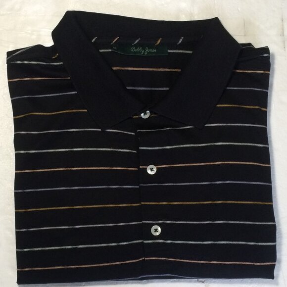 Bobby Jones Mens Golf Polo Shirt XL Black Multicolor Stripes Short Sleeve - Picture 1 of 6